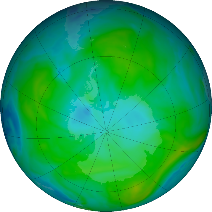 Antarctic ozone map for 20 January 2020